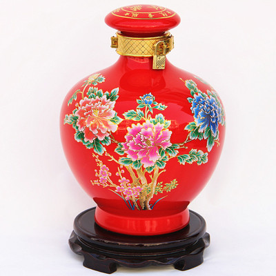 【景德鎮(zhèn)高溫陶瓷 5斤裝紅牡丹陶瓷酒瓶 陶瓷儲酒器】價格,廠家,圖片,陶瓷包裝容器,九江市春秋陶瓷-