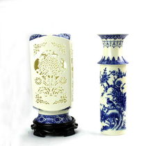 景德鎮(zhèn)青花瓷陶瓷花瓶 雙層鏤空花瓶 工藝品擺件 家居裝飾 05價(jià)格 廠家 圖片